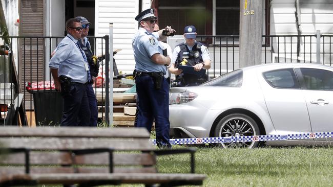 Police outside the home on Acacia Avenue in St Marys where Bradley Balzan was shot dead on Wednesday. Picture: Jonathan Ng