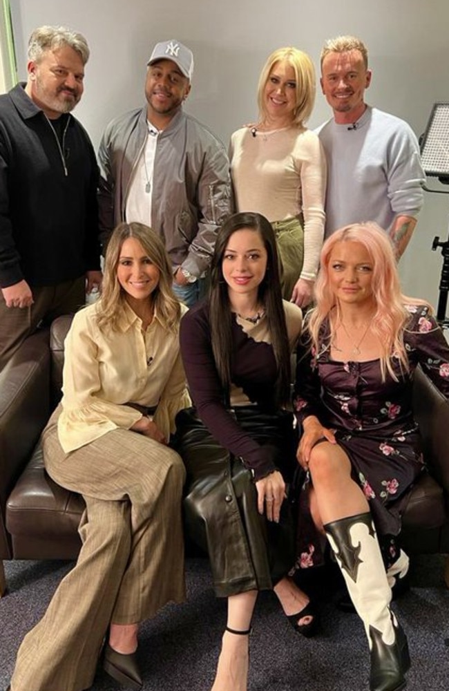 S Club 7 backstage at The One Show today. Fans were shocked to see how little oldest member Tina (bottom, centre) has aged.