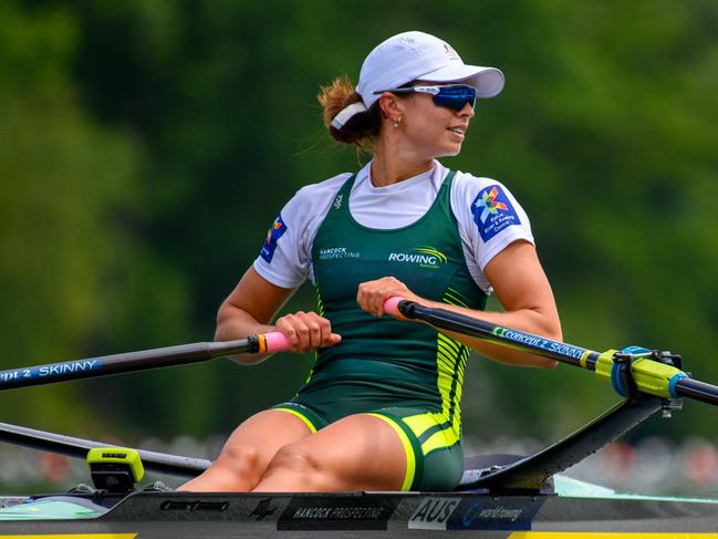 Tara Rigney on her way to a silver medal in the women's single scull in World Cup II in Lucerne, Switzerland. Photo: Rowing Australia