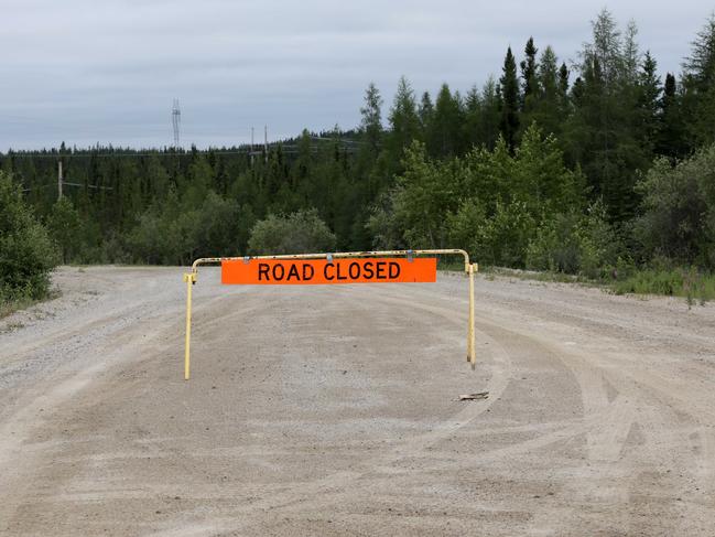 A roadblock in Gillam as the search for Bryer Schmegelsky and Kam McLeod resumes. Picture: Clint Brewer/ NEWS360