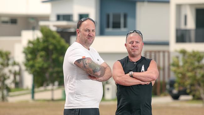 Residents Chris Darkly and David Zeugn of the exclusive suburb of Calypso Bay are taking matters in their own hands after a spate of daylight break ins. Picture: Glenn Campbell