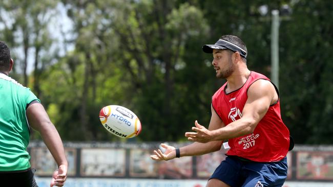 Jarryd Hayne, at Fiji training ahead of Friday's rugby league World Cup semi-final against Australia, at East Tigers, Langlands Park, on Tuesday November 21st 2017. AAP Image/Steve Pohlner