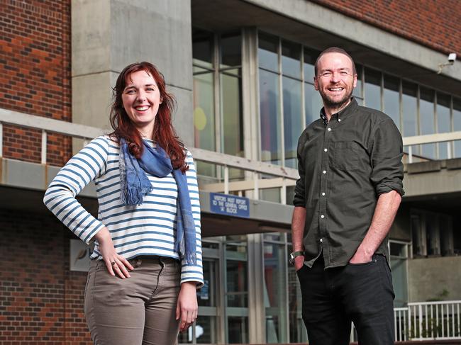 Hobart College teachers Anna Williamson and Ben Salmon. Picture: ZAK SIMMONDS