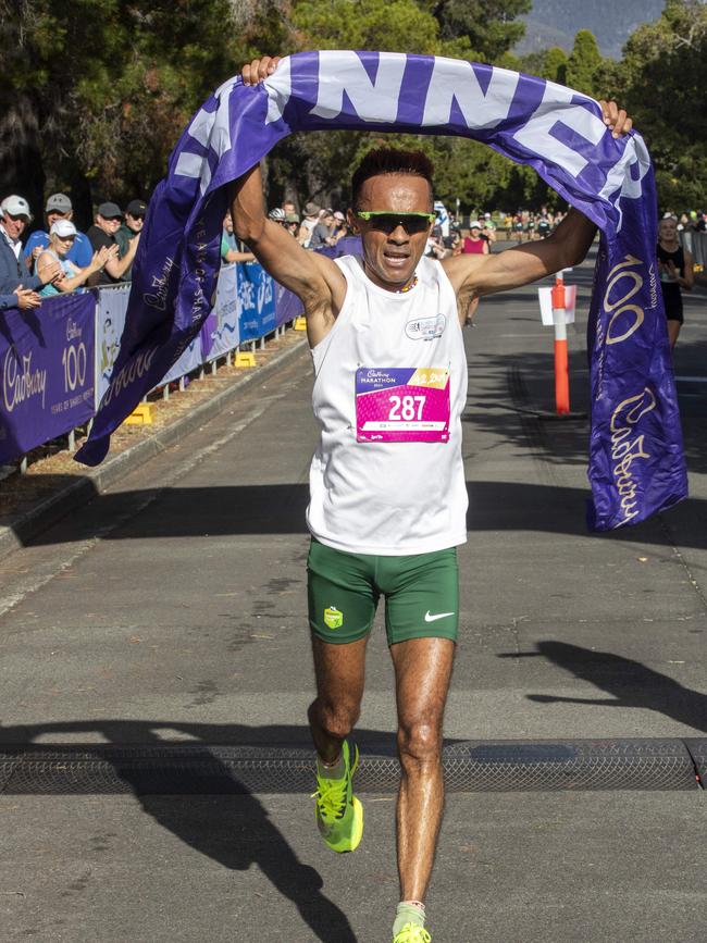 Brisbane’s Wayne Spies wins the men's Cadbury Marathon. Picture: Chris Kidd