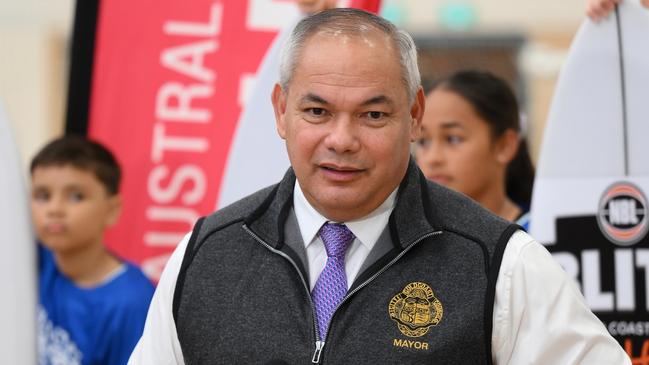 SURFERS PARADISE, AUSTRALIA - JULY 02: Mayor Tom Tate, City of Gold Coast speaks during a NBL media opportunity at the Gold Coast Sports and Leisure Centre on July 02, 2024 in Surfers Paradise, Australia. (Photo by Matt Roberts/Getty Images for NBL)