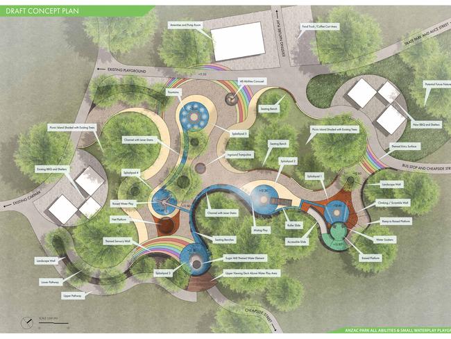 WATER PARK WONDERS: Concept designs of the new water play area and all-abilities park that will be built in Maryborough's Anzac Park. About $1 million from the budget will be spent on constructing the park.