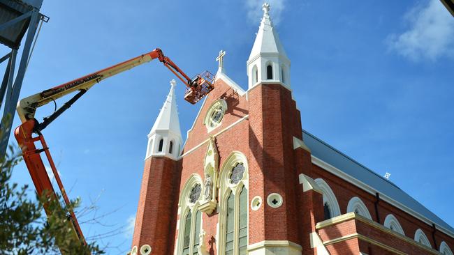 Sacred Heart Cathedral getting repainted.