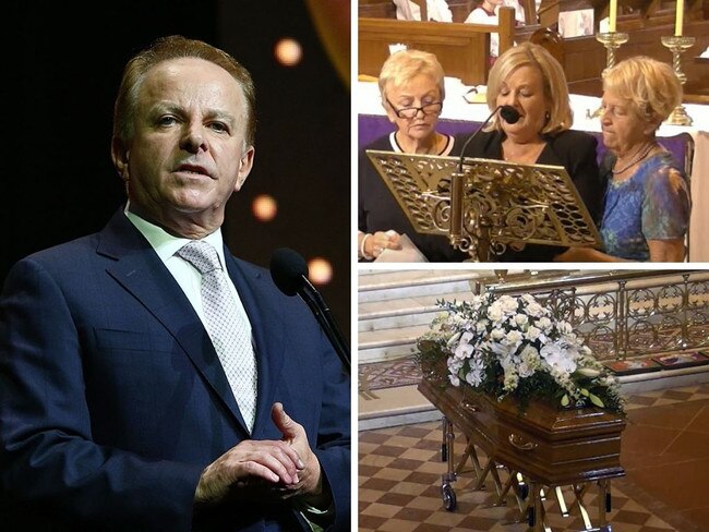 Family and friends of TV legend Brian Walsh have gathered to pay their final respects after the Foxtel boss’ unexpected death last month.