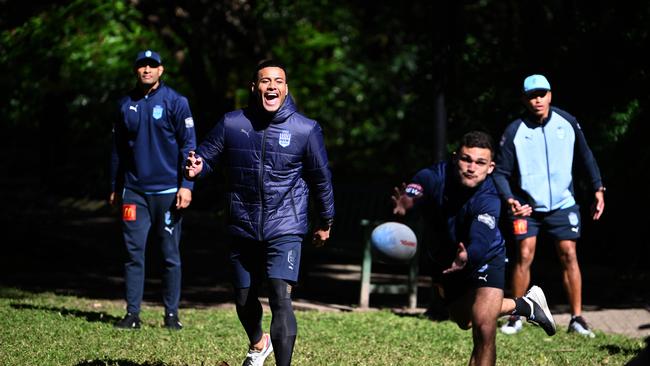 The Blues threw a footy around and stretched their legs before Game III. Picture: Dan Peled / NCA Newswire