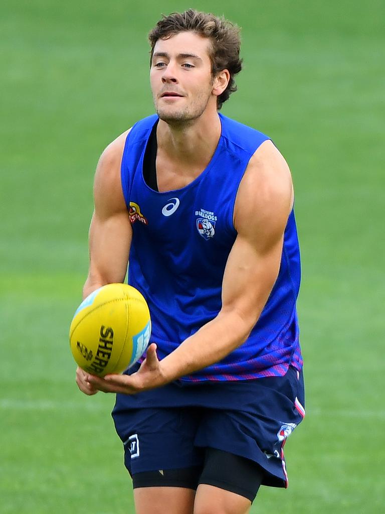 Josh Dunkley in action at Western Bulldogs training. Picture: James Ross/AAP