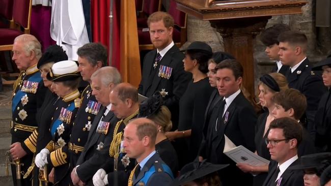 Prince Harry and Meghan Markle were seated in second row at the Queen’s funeral.