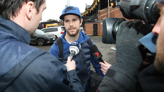 Richmond captain Trent Cotchin arrives at Punt Rd. Picture: Michael Klein