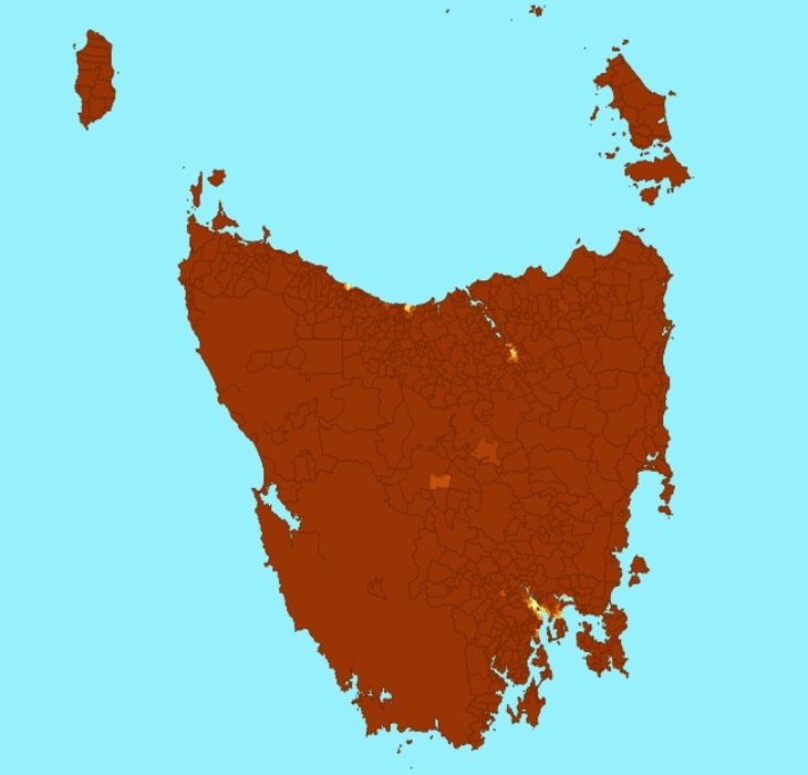 The vast majority of Tasmania is exposed to very high risk of fire damage. Source: 360info.org