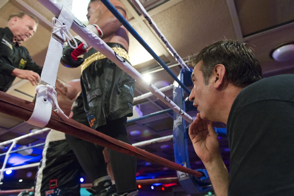 Trainer and promoter Brendon Smith watches Herman Ene-Purcell fight Justin Whitehead in an Australian heavyweight title eliminator at Smithy and TGW Bring The Big Fights 14 at Rumours International, Saturday, October 22, 2016. Picture: Kevin Farmer