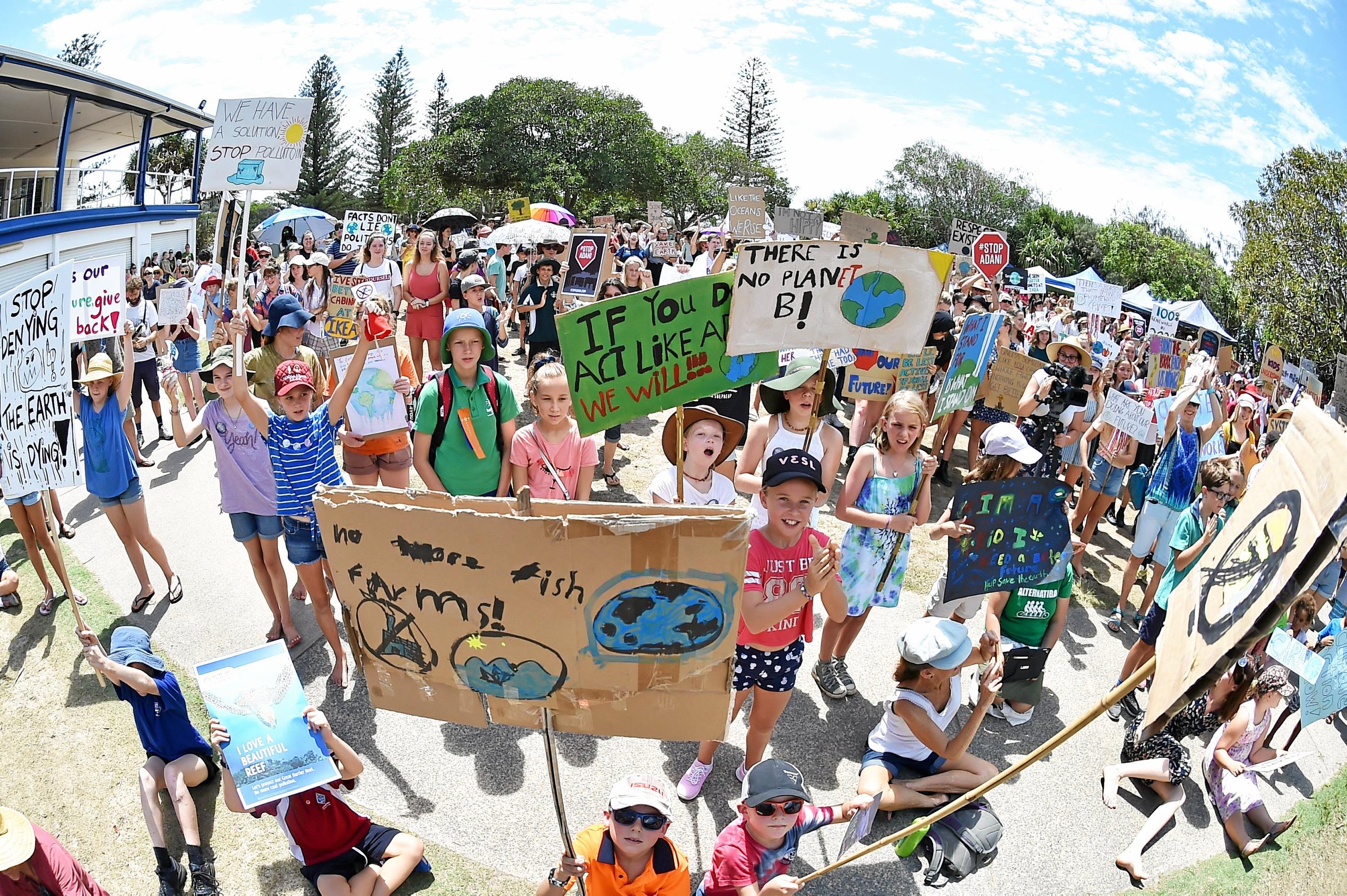 School students and community members gather at Peregain Beach to tell our politicians to take all them seriously and start treating climate change for what it is: a crisis and the biggest threat to our generation and gererations to come. Picture: Patrick Woods