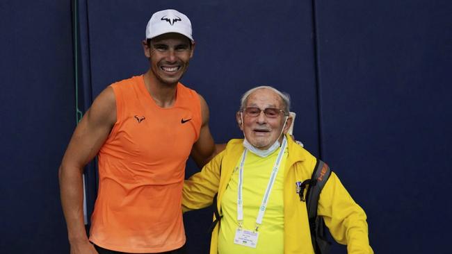 Rafael Nadal with Leonid Stanislavskyi, quite possibly the world’s oldest tennis player. A Ukrainian, Stanislavkyi has survived at home despite the Russian attack.