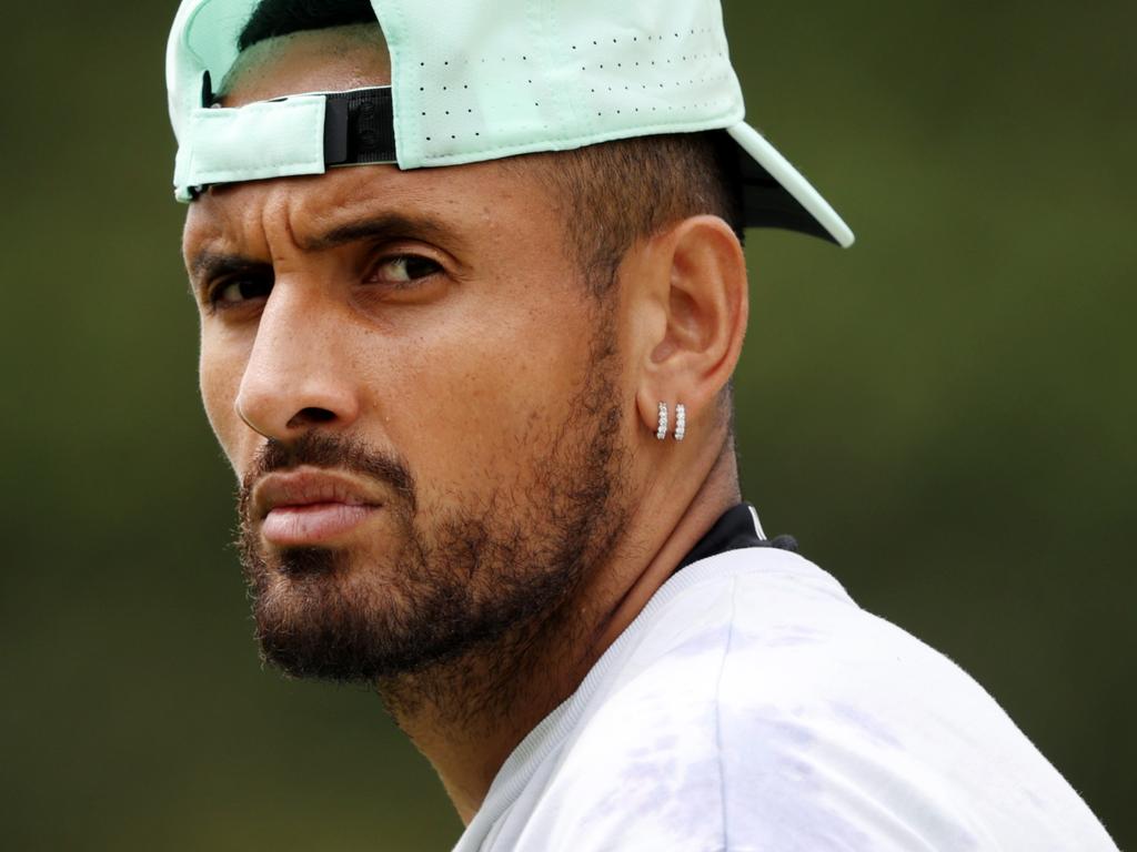 Nick Kyrgios at a practice session after it was revealed he's facing an assault charge. Picture: Clive Brunskill/Getty Images