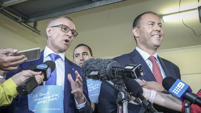 Premier Jay Weatherill launches into Energy Minister Josh Frydenberg at a media conference in Adelaide. Picture: Mike Burton