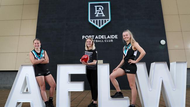 Jemma Whitington-Charity, Brooke Boileau, and Molly Brooksby look forward to joining the AFLW competition. Picture: Sarah Reed