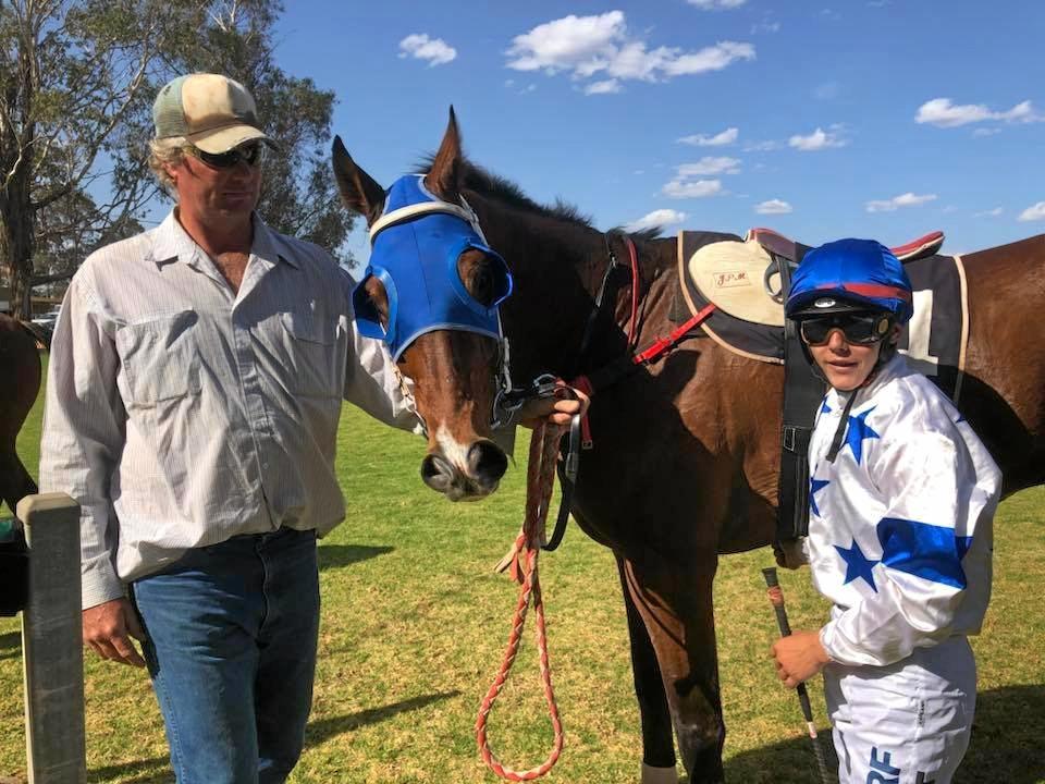 Trainer Bevan Johnson and jockey Adin Thompson are a force to be reckoned with in Country Racing. Thompson won the Blackall Cup on Fab's Cowboy, securing his place in the Country Cups final. Picture: Central Warrego Race Club