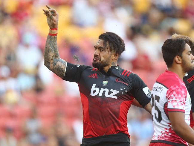 BRISBANE, AUSTRALIA - FEBRUARY 11:  Digby Ioane of the Crusaders celebrates a try during the Rugby Global Tens match between Crusaders and Reds at Suncorp Stadium on February 11, 2017 in Brisbane, Australia.  (Photo by Chris Hyde/Getty Images)