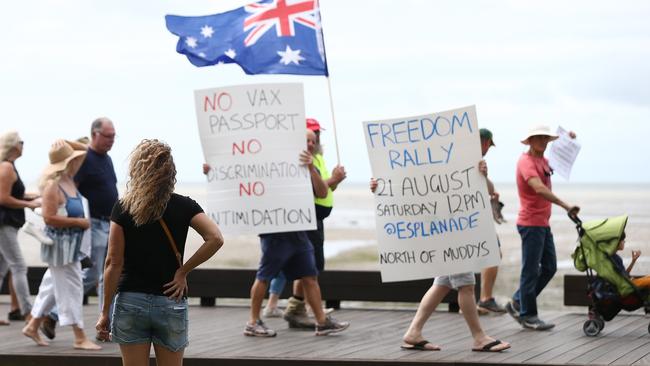 Hundreds of Far North Queensland residents attended the Freedom Rally held north of Muddy's Playground, before marching down the Cairns Esplanade. PICTURE: Brendan Radke