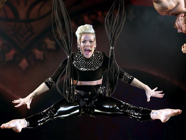 Pink spent a large amount of her concert performing acrobatics.
