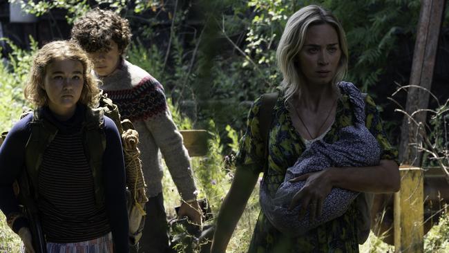 Millicent Simmonds, Noah Jupe and Emily Blunt in A Quiet Place Part II.