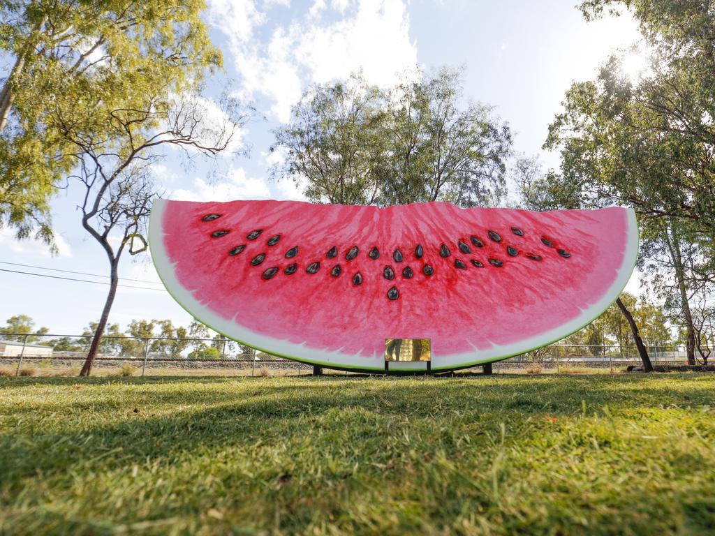 Escape: Most Aussies have seen less than 1 per cent of the country’s 15,000 towns — including The Big Melon (Watermelon) at Chinchilla, Queensland. Picture: Wotif