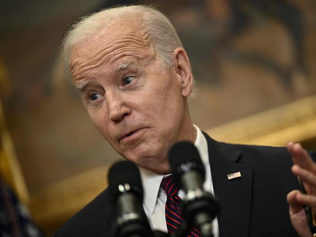 US President Joe Biden speaks to the press after meeting with US Speaker of the House Kevin McCarthy, House Minority Leader Hakeem Jeffries, Senate Majority Leader Chuck Schumer and Senate Minority Leader Mitch McConnell at the White House in Washington, DC, on May 9, 2023. A high-stakes meeting between President Joe Biden and key Republican and Democratic lawmakers on Tuesday yielded no breakthrough on the impasse over the US debt limit, but the group decided to reconvene later this week. (Photo by Brendan SMIALOWSKI / AFP)