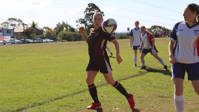 Kate Ritchie is playing womens' football - on Saturday she joined the Menai Hawks for a friendly game with the Gray’s Point Possums. Picture: Supplied