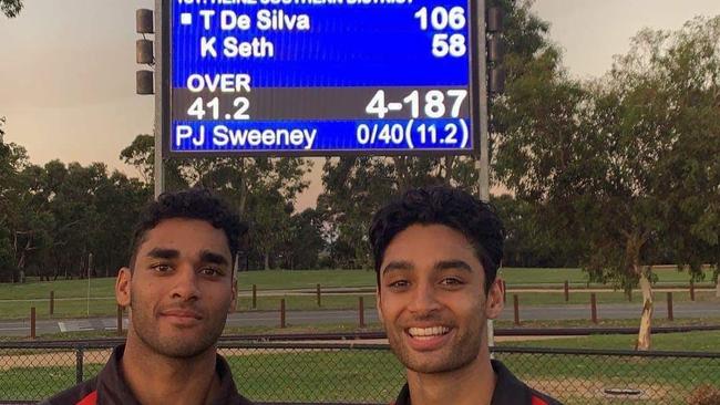 Triyan De Silva and Kevin Seth after their matchwinning partnership.