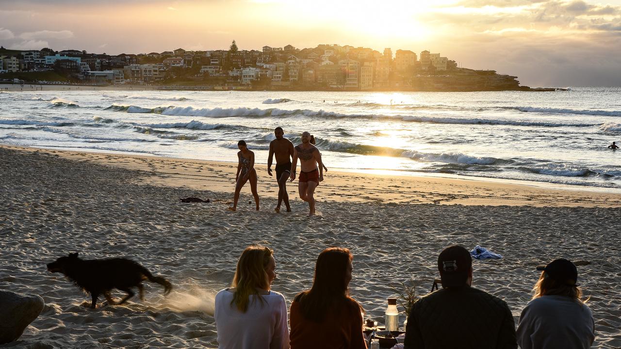 Bondi Beach on Monday after double vaccinated persons were allowed to gather in groups of five or more outdoors for picnics. Picture: NCA NewsWire/ Flavio Brancaleone