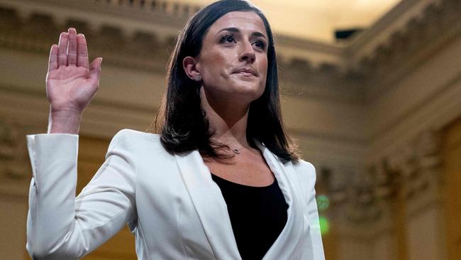 Former Trump administration staffer Cassidy Hutchinson swearing to be truthful before her testimony to Congress. Picture: Stefani Reynolds/AFP