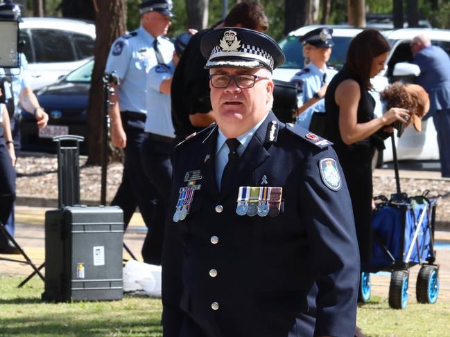 Mourners at the memorial service with full police honours for constables Rachel McCrow and Matthew Arnold at Brisbane Entertainment Centre. Picture: David Clark