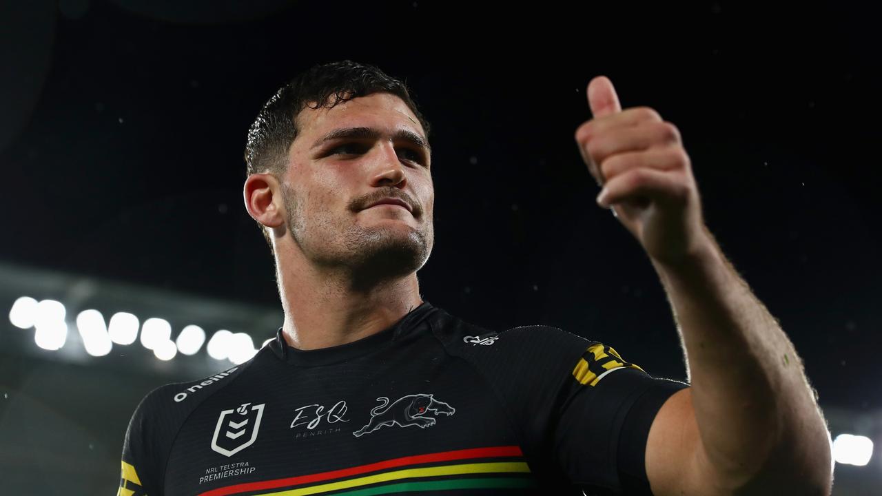 GOLD COAST, AUSTRALIA – SEPTEMBER 03: Nathan Cleary of the Panthers thanks fans after winning the round 25 NRL match between the Parramatta Eels and the Penrith Panthers at Cbus Super Stadium, on September 03, 2021, in Gold Coast, Australia. (Photo by Chris Hyde/Getty Images)
