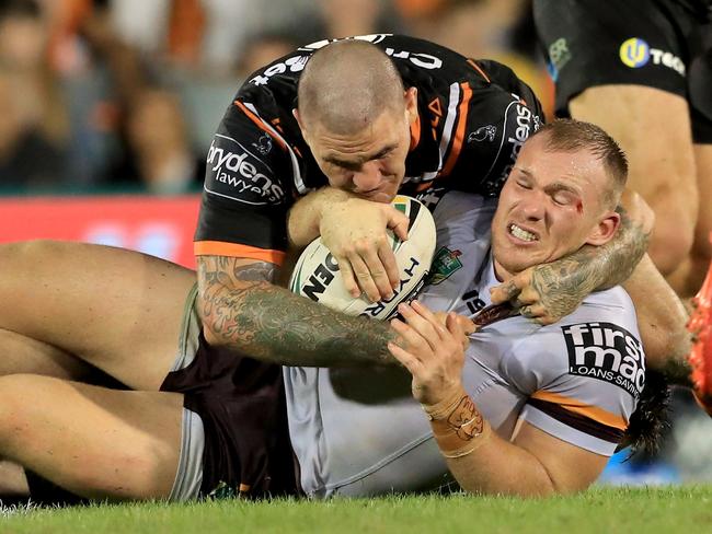 Russell Packer wraps up Matthew Lodge. Picture: Getty Images