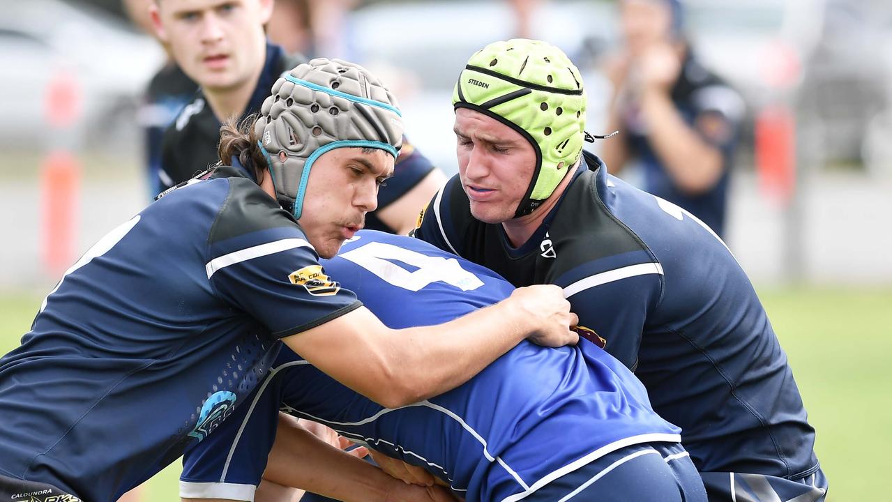 RUGBY LEAGUE: Justin Hodges and Chris Flannery 9s Gala Day. Grand final, Caloundra State High School V Redcliffe State High, year 12. Caloundra's Douglas Smell (green cap). Picture: Patrick Woods.