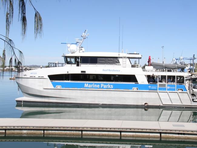 The new $9.7m Reef Resilience vessel berthed at the Queensland Parks and Wildlife base at Gladstone Marina. Picture: Rodney Stevens