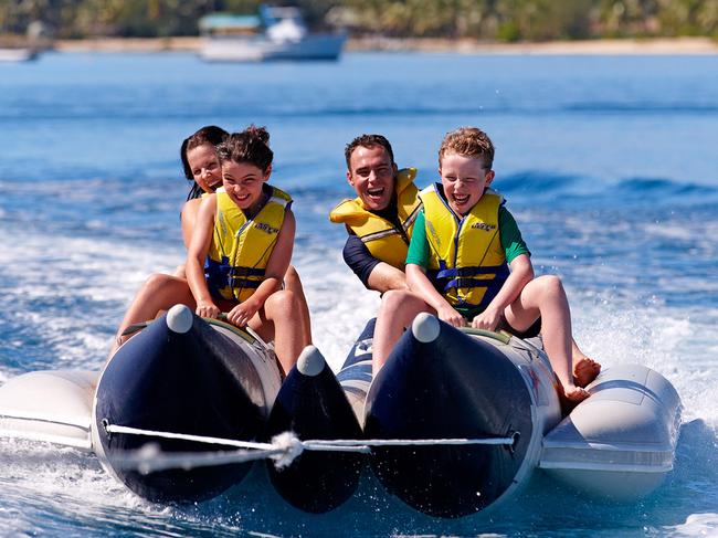 FIJI FOR FAMILIES .. Angie Kelly story .. Plantation Island .. banana boat ride for the family. Picture: Supplied