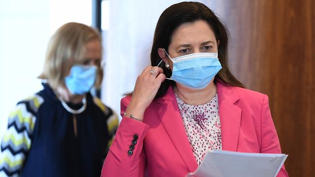 Queensland Premier Annastacia Palaszczuk (right) and the state’s chief health officer Dr Jeannette Young. Picture: NCA NewsWire / Dan Peled