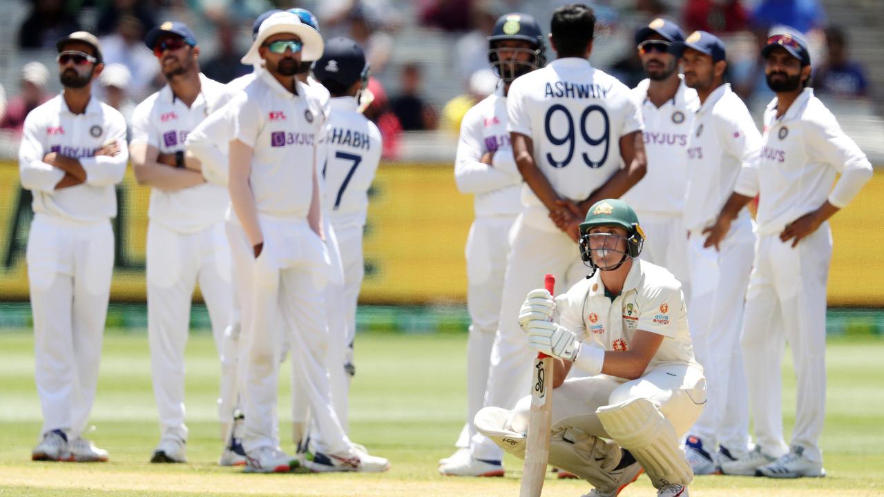 Marnus Labuschagne waits for a DRS LBW decision on day one of the Boxing Day Test.. Picture: Michael Klein