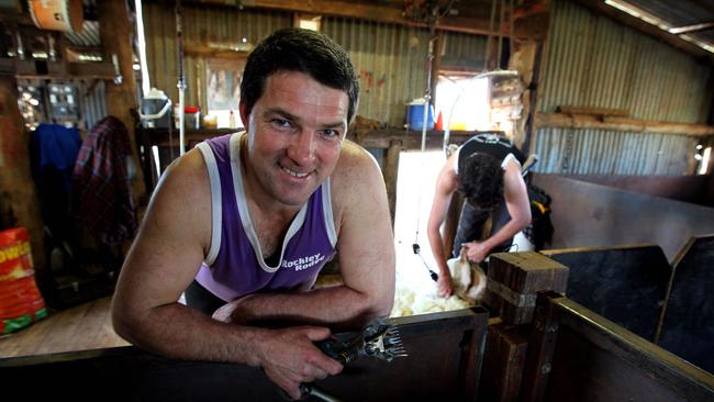 Shearer Hilton Barrett pictured at a shearing shed at Wellington, NSW.