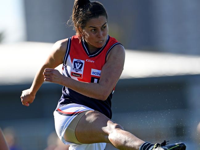 Stephanie Simpson in action during the VFLW Darebin Falcons v Western Bulldogs football match in Footscray, Saturday, June 8, 2019. Picture: Andy Brownbill