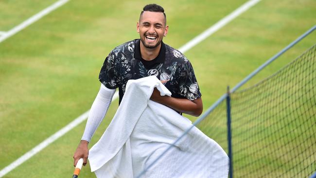 Australia's Nick Kyrgios reacts against Spain’s Roberto Carballes Baena during their men's singles round of 32 tennis match at the ATP Fever-Tree Championships tournament at Queen's Club in west London. Picture: AFP