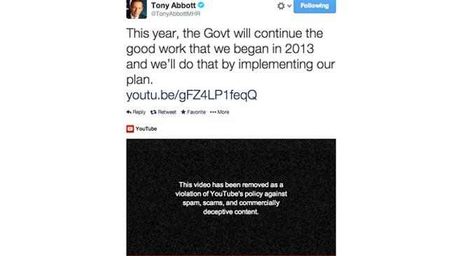 Tony Abbott's deleted tweet featuring deleted video. Picture: Mumbrella