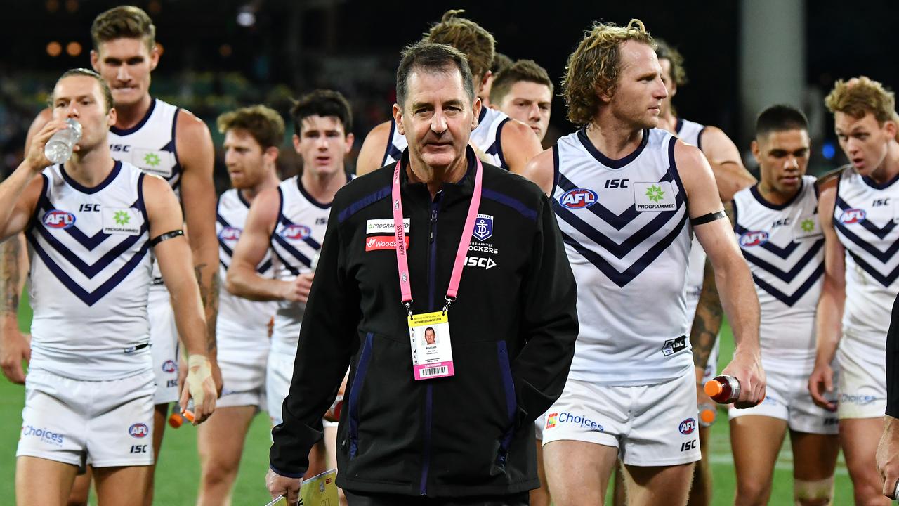 Fremantle coach Ross Lyon is being blamed for not letting his team play the attacking footy that saw them upset GWS. (Photo by Mark Brake/Getty Images)