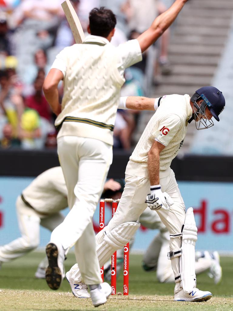 Root walked off furious after his dismissal. Picture: Michael Klein.