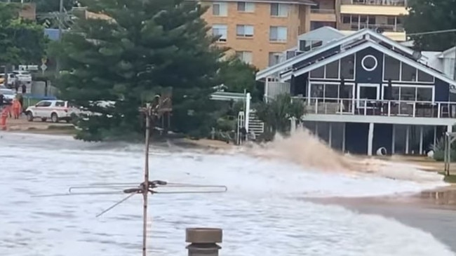 The king tide wiping out properties at North Avoca on Saturday.