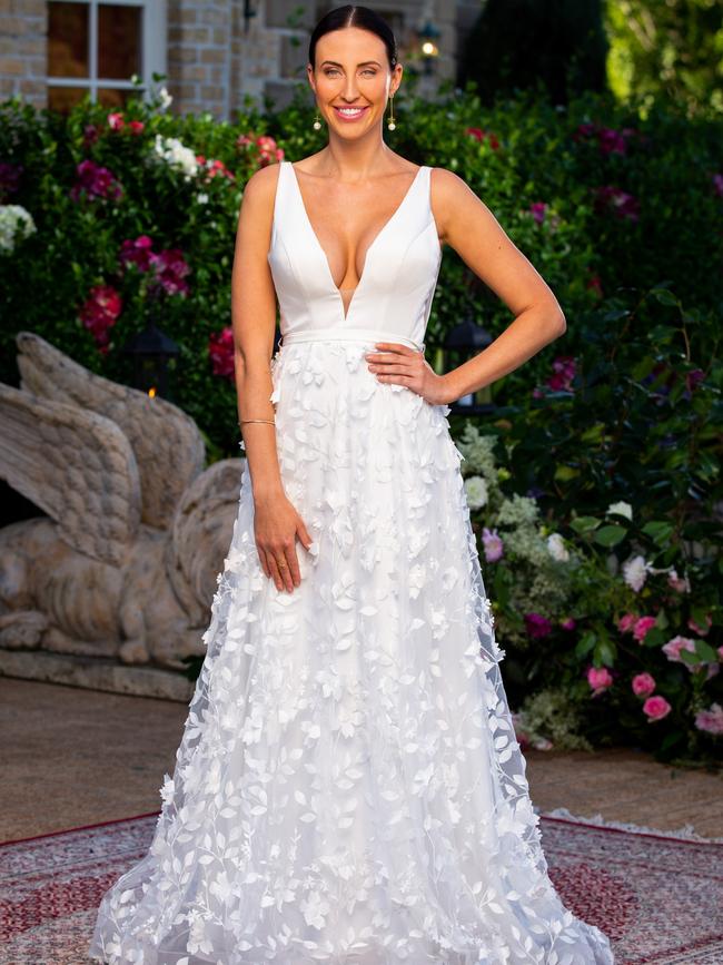 A classic ball gown for Stevie, but with a plunging neckline for Jimmy. Picture: The Bachelor/Channel 10